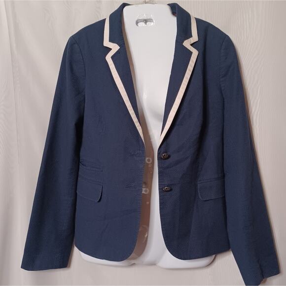 BANANA REPUBLIC Women's Blue With White Trim Blazer. 10P - Picture 5 of 9